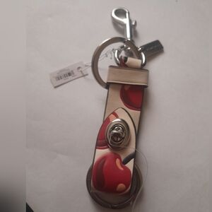 New Coach Cherry Print Tote/Double Keyring With Dogclip .NWT